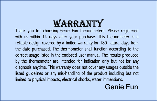 Digital Infrared Thermometer Warranty